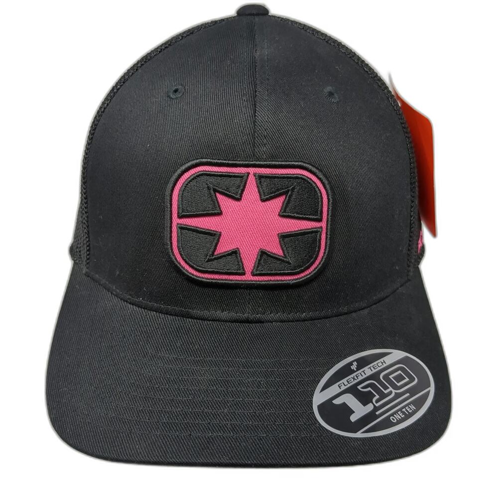 Polaris Trucker Hat Black One Size Mesh Back Snapback Flexfit 110 Pink Star Logo